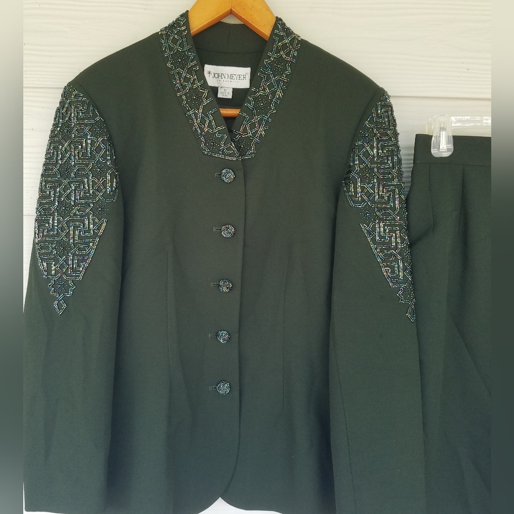 Vintage John Meyer Of Norwich Skirt Blazer Set Beaded Multicolored Sequin